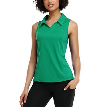 PINSPARK Womens Sleeveless V Neck Quick Dry Tennis Golf Polo Sport Tops