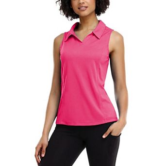 PINSPARK Womens Sleeveless V Neck Quick Dry Tennis Golf Polo Sport Tops