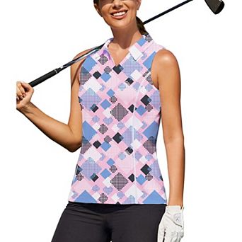 PINSPARK Womens Sleeveless V Neck Quick Dry Tennis Golf Polo Sport Tops