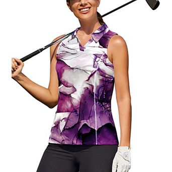 PINSPARK Womens Sleeveless V Neck Quick Dry Tennis Golf Polo Sport Tops