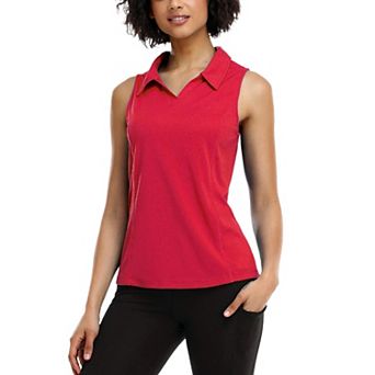 PINSPARK Womens Sleeveless V Neck Quick Dry Tennis Golf Polo Sport Tops