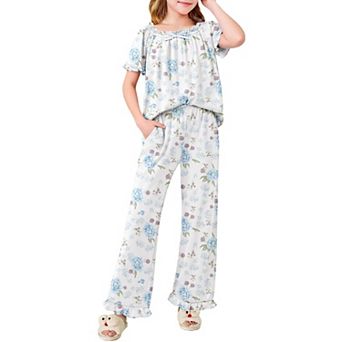 Arshiner Girls Pajamas Soft Piece Pajamas Sets Ruffle Short Sleeve Long Pants Sleepwear