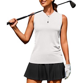 PINSPARK Womens 1/4 Zip Collarless Sleeveless Polo Tank Tennis Golf Athletic Tops