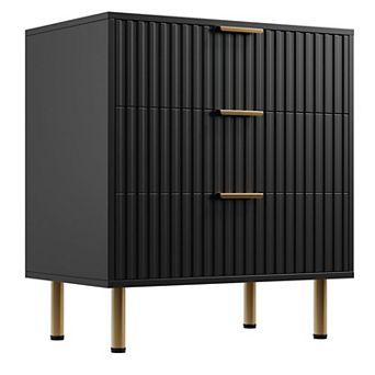 Modern Fluted 3 Drawer Dresser, Deep Storage Chest with Wide Top, Wooden bedside table for Bedroom