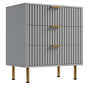 Modern Fluted 3 Drawer Dresser, Deep Storage Chest with Wide Top, Wooden bedside table for Bedroom