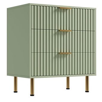 Modern Fluted 3 Drawer Dresser, Deep Storage Chest with Wide Top, Wooden bedside table for Bedroom