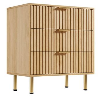 Modern Fluted 3 Drawer Dresser, Deep Storage Chest with Wide Top, Wooden bedside table for Bedroom