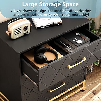 Modern Slim Tall 3-Drawer Dresser for Bedroom & Closet, Ample Storage Chest, Soft-Close Glides