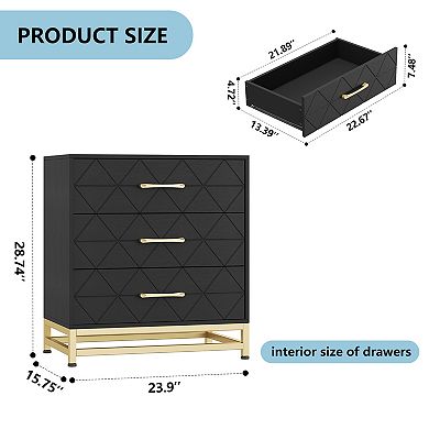 Modern Slim Tall 3-Drawer Dresser for Bedroom & Closet, Ample Storage Chest, Soft-Close Glides