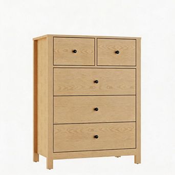Natural Oak Dresser for Bedroom, 5 Drawer Dresser with Deep Drawers, for Kids Bedroom, Entryway