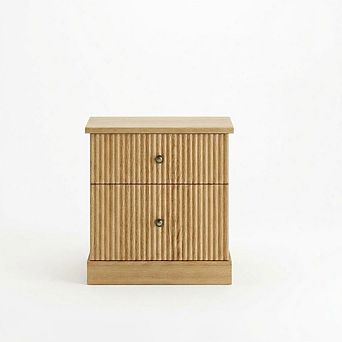 Modern Fluted Nightstand, 24" Bedside Table Small Accent Storage Cabinet with 2 Drawers