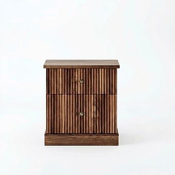 Modern Fluted Nightstand, 24" Bedside Table Small Accent Storage Cabinet with 2 Drawers