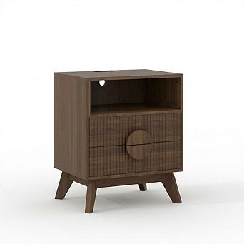 Modern Fluted Night Stand Set of 1/2, Wood Nightstand Bedside Table End Table with Charging Station