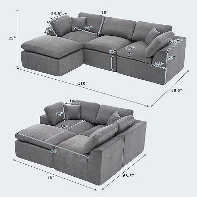 Modular sectional sofa, 110-inch foam compression, deep seat combination
