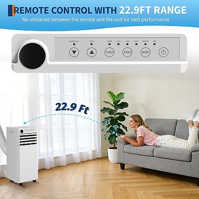 Powerful 10000 BTU Portable Air Conditioner, 3-in-1 Cooling, Dehumidifier & Fan, Remote Control