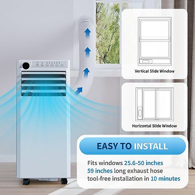 Powerful 10000 BTU Portable Air Conditioner, 3-in-1 Cooling, Dehumidifier & Fan, Remote Control