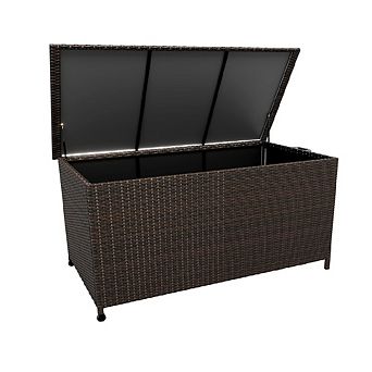 185 Gallon Large Wicker Storage Box with Wheels, All-Weather Deck Box for Patio Cushions, Garden