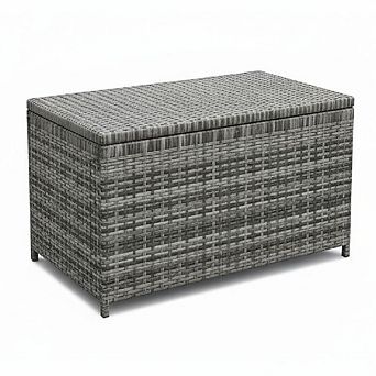 185 Gallon Large Wicker Storage Box with Wheels, All-Weather Deck Box for Patio Cushions, Garden