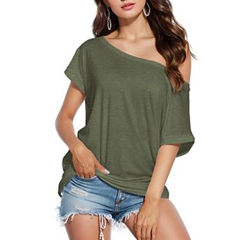 Zeagoo Off The Shoulder Tops for Women Casual Summer Tee Shirts Night Date Short Sleeve Tshirt