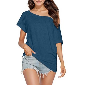 Zeagoo Off The Shoulder Tops for Women Casual Summer Tee Shirts Night Date Short Sleeve Tshirt