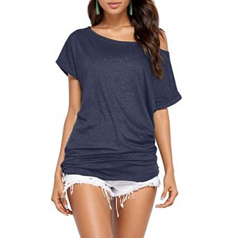 Zeagoo Off The Shoulder Tops for Women Casual Summer Tee Shirts Night Date Short Sleeve Tshirt