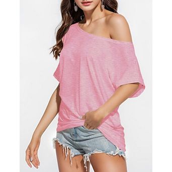 Zeagoo Off The Shoulder Tops for Women Casual Summer Tee Shirts Night Date Short Sleeve Tshirt