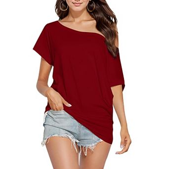 Zeagoo Off The Shoulder Tops for Women Casual Summer Tee Shirts Night Date Short Sleeve Tshirt