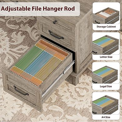 60" Wooden Home Office Desk with Built-in Power Outlet, Farmhouse Executive Desk, Rectangular Table