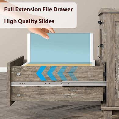 60" Wooden Home Office Desk with Built-in Power Outlet, Farmhouse Executive Desk, Rectangular Table