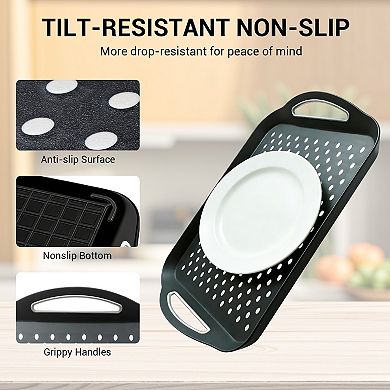 Non-Slip Tray with Handle, Dual Rubber Grip, Multipurpose for Dining, Reusable & Easy to Clean