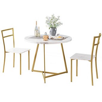 3 pc Round Dining Table Set, Space Saving 2-Person Kitchen Table with Upholstered Chairs