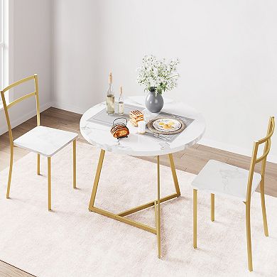 3-Piece Round Dining Table Set, Space Saving 2-Person Kitchen Table with Upholstered Chairs