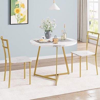 3-Piece Round Dining Table Set, Space Saving 2-Person Kitchen Table with Upholstered Chairs
