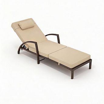 Set of 2 Outdoor Rattan Chaise Lounge Chairs, Folding Patio Lounge, for Poolside, Deck, Backyard