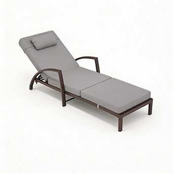 Set of 2 Outdoor Rattan Chaise Lounge Chairs, Folding Patio Lounge, for Poolside, Deck, Backyard