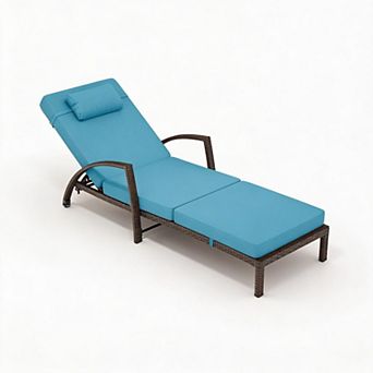 Set of 2 Outdoor Rattan Chaise Lounge Chairs, Folding Patio Lounge, for Poolside, Deck, Backyard