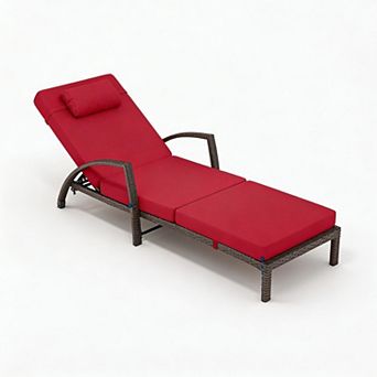 Set of 2 Outdoor Rattan Chaise Lounge Chairs, Folding Patio Lounge, for Poolside, Deck, Backyard