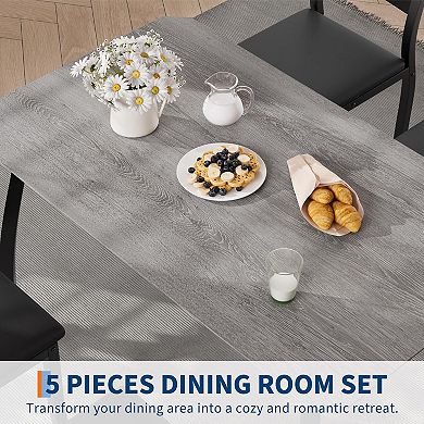Dining Table Set for 4, with Chamfered Edge & Cushion Seats, Space-Saving for Breakfast Nook