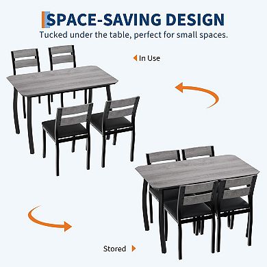 Dining Table Set for 4, with Chamfered Edge & Cushion Seats, Space-Saving for Breakfast Nook