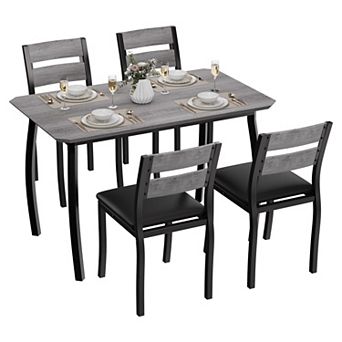 Dining Table Set for 4, with Chamfered Edge & Cushion Seats, Space-Saving for Breakfast Nook