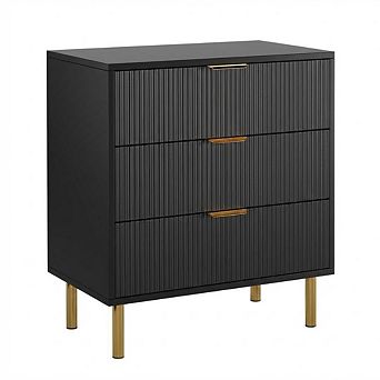 Wood Dresser with 3 Drawers Nightstand Storage Cabinet with Metal Handles