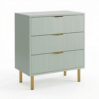 Wood Dresser with 3 Drawers Nightstand Storage Cabinet with Metal Handles