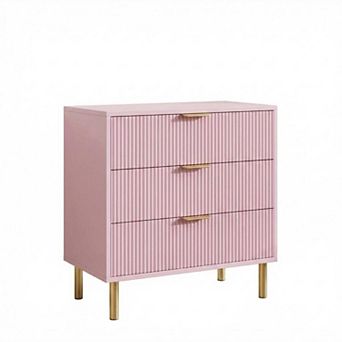 Wood Dresser with 3 Drawers Nightstand Storage Cabinet with Metal Handles