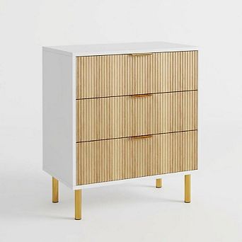 Wood Dresser with 3 Drawers Nightstand Storage Cabinet with Metal Handles