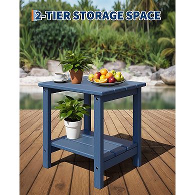 All-Weather HDPE Adirondack Patio Side Table, 2-Tier Outdoor End Table, Durable & Easy Maintenance