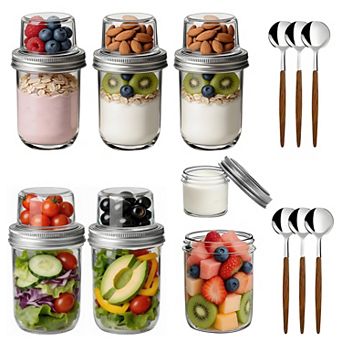 Glass Overnight Oats Jars with Lids and Spoons, Airtight Leakproof Glass Jars for Yogurt, Desserts