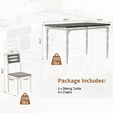 5 Piece Dining Table Set for 4, Industrial Style Dining Table and Chairs Set for 4