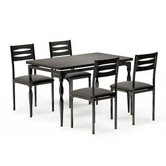 5 pc Dining Table Set for 4, Industrial Style Dining Table and Chairs Set for 4