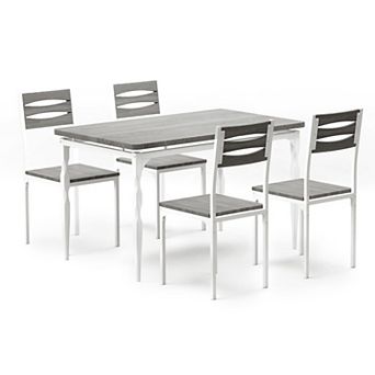 5 pc Dining Table Set for 4, Industrial Style Dining Table and Chairs Set for 4