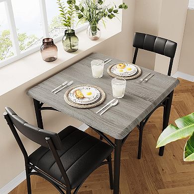 3 Piece Dining Table and Chairs Set for 2, Compact Kitchen Table with 2 PU Upholstered Chairs